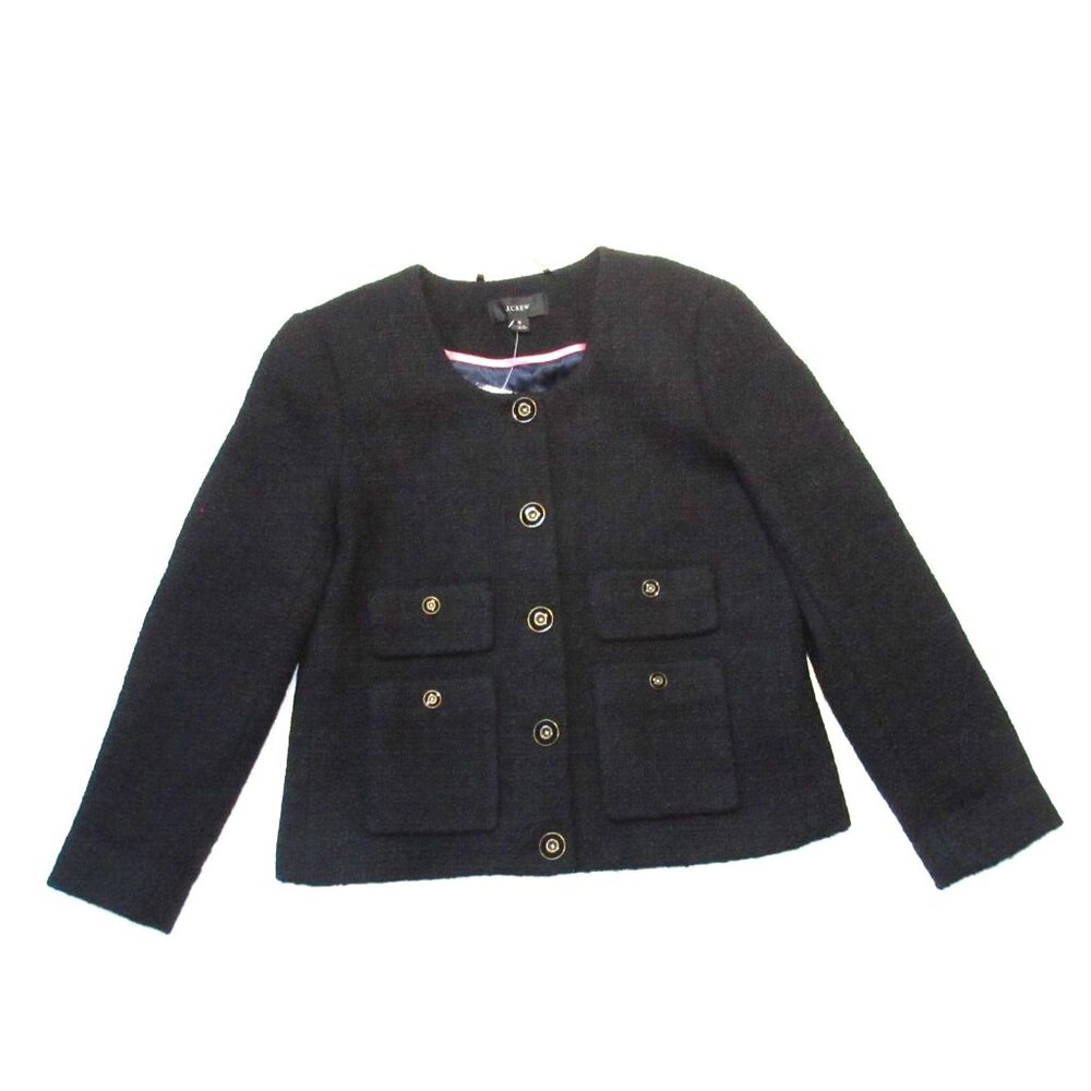 NWT J.Crew Lady Jacket in Black Maritime Tweed Collarless Wool Blend 10